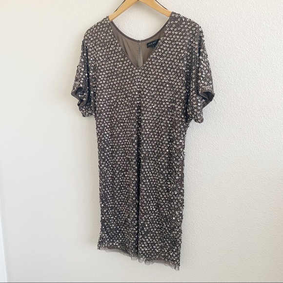 Aidan Mattox Sequin Beaded Sheath Cocktail Evening Wedding New Years Dress - Picture 3 of 14